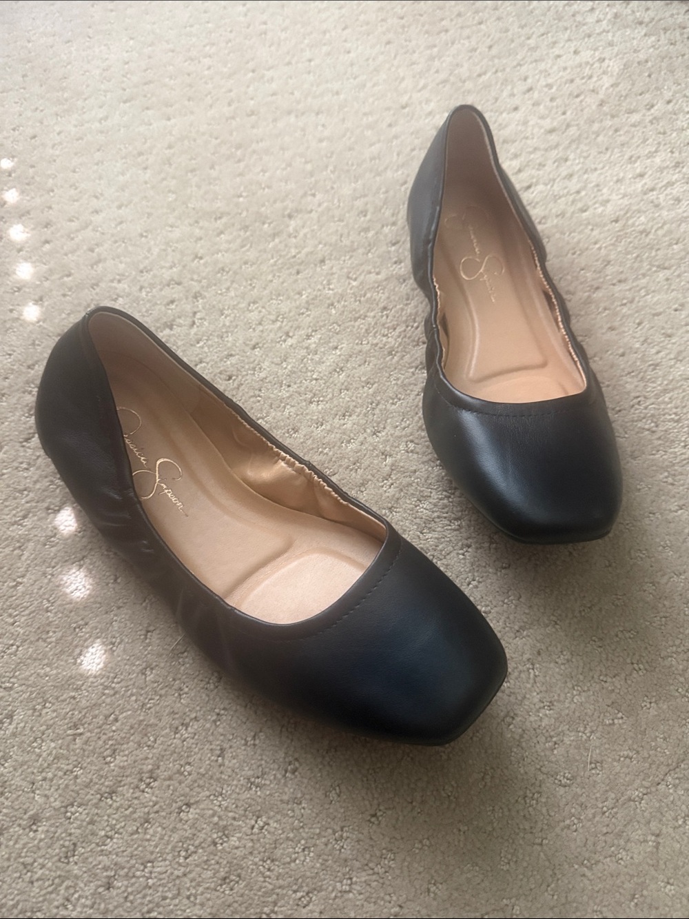 Jessica Simpson Black Square-Toe Leather Ballet Flats